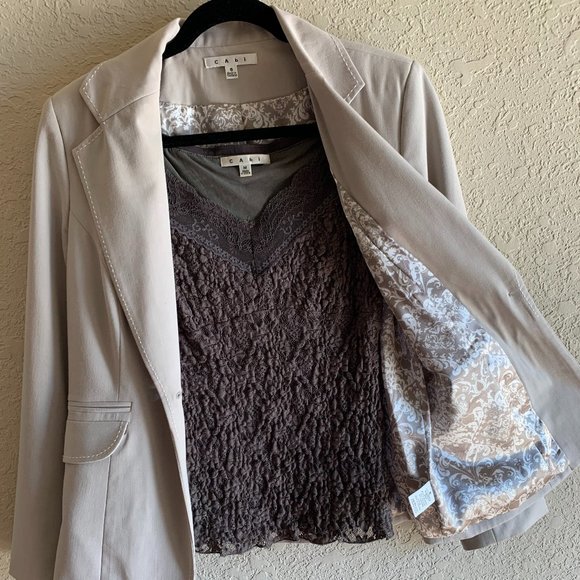CAbi Mushroom/Gray top-stitch Suit (size 8) w/lace top (M) - favorite suit EVER! - Picture 3 of 7